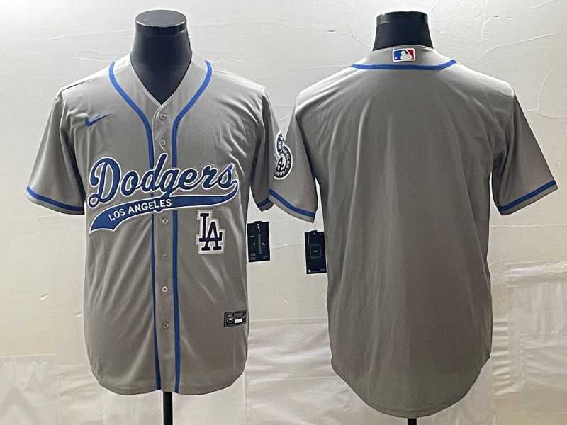 Men%27s Los Angeles Dodgers Grey Blank With Patch Cool Base Stitched Baseball Jersey->los angeles dodgers->MLB Jersey